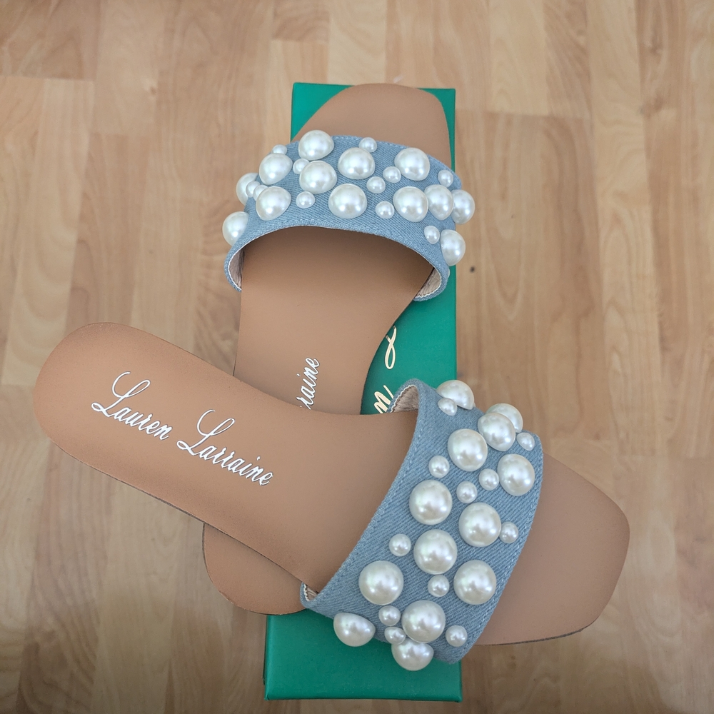 Lauren Lorraine Silver Pearl Embellished Sandals